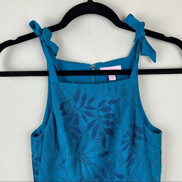 NWT Lilly Pulitzer Kayleigh Blue Floral Lace Mini Dress Sz 00 Sleeveless - Picture 5 of 11